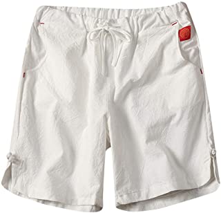 Pantalones Cortos de Hombres Lino de algodón Short Pantalón Corto de Verano Talla Grande Moda Color Sólido Bermudas Suelto Surf Deportivos Chándal Vacaciones MMUJERY