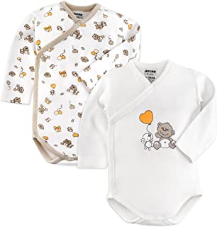 Body para bebé (2 unidades, manga larga, 100% algodón, certificado ÖkoTex, lavable a máquina), color blanco y beige