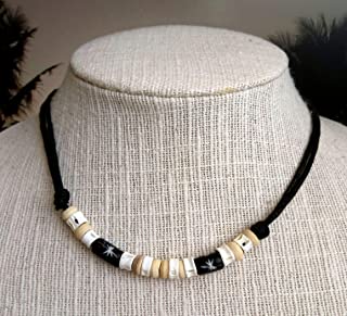 COLLAR MADERA DE COCO HUESO TALLADO Y RASPA DE PEZ AJUSTABLE SURFERO