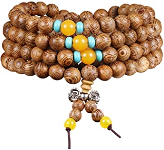 Pulsera o collar para hombre y mujer al estilo budista tibetano, perlas de madera natural de 8 mm de diámetro, para meditación, atracción de energía y oración