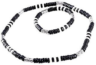 Collar y pulsera de perlas con contrachapado de madera Surfer Beach Look
