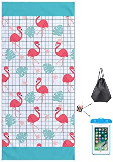 Odot Toalla de Playa Grande Cuadrada Microfibra Flamenco Imprimiendo Suave Anti-Arena Absorbente Manta de Playa Esterilla de Yoga para Viajes Deportes Piscina (150x70cm,Plaid)