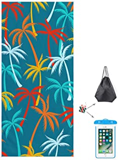 Odot Toalla de Playa Grande Cuadrada Microfibra Verano Hojas Imprimiendo Suave Anti-Arena Absorbente Manta de Playa Esterilla de Yoga para Viajes Deportes Piscina (150x70cm,Árbol de Colores)
