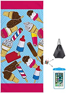 Odot Toalla de Playa Grande Cuadrada Microfibra Verano Interesante Imprimiendo Suave Anti-Arena Absorbente Manta de Playa Esterilla de Yoga para Viajes Deportes Piscina (150x70cm,El Helado)