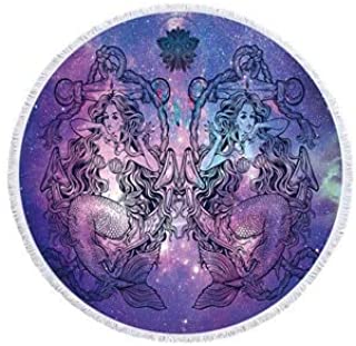 IAMZHL Toallas de baño de Tela de Microfibra 150 * 150 Grandes Nuevas Mujeres de Moda para Playa Gruesa impresión de Sirena decoración del hogar Toalla de Playa Redonda -Sky Blue